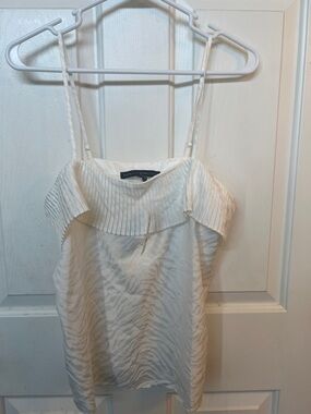 White House Black Market Off-White Pleated Ruffle Zebra-Print Cami